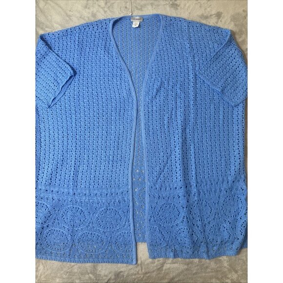 Women’s Catherines Knitted Open Cardigan Imported Yarns Blue Plus 3X - Picture 6 of 11